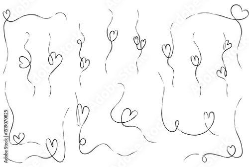 Doodle heart frame. Hand drawn art for love vector background. Wedding border ornament. Simple decorative thin design with scribble string style. Continuous motif concept. Vintage romantic card corner