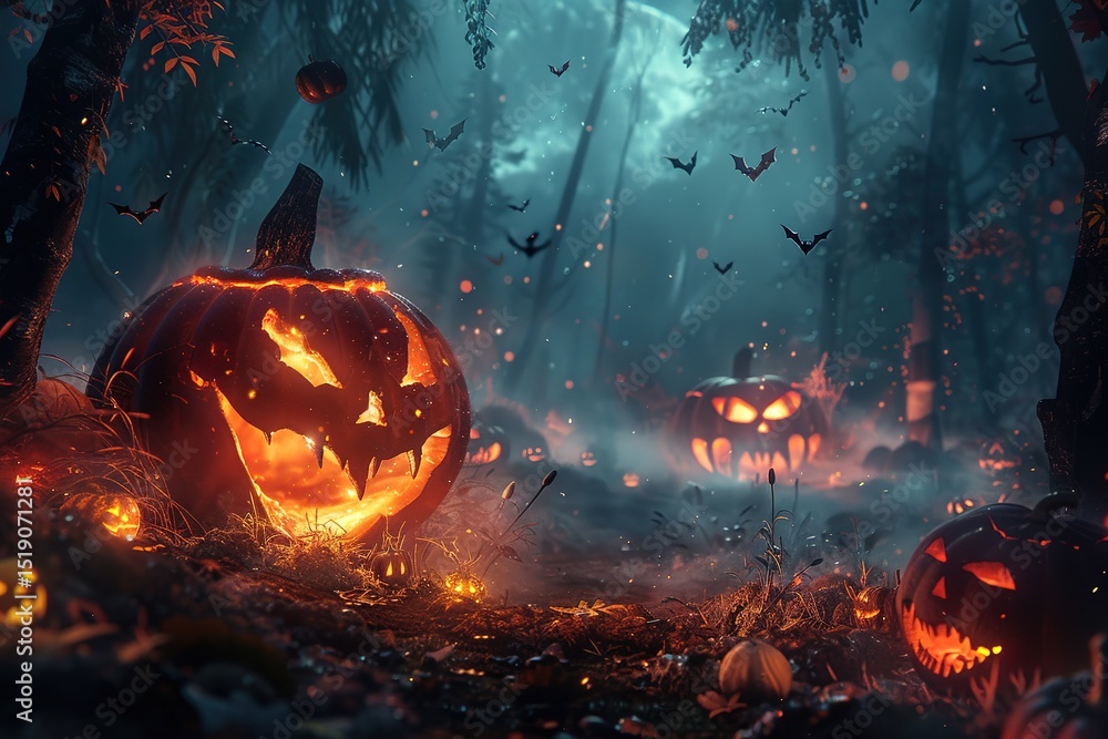 Fototapeta premium scary halloween pumpkin. halloween pumpkin in the dark