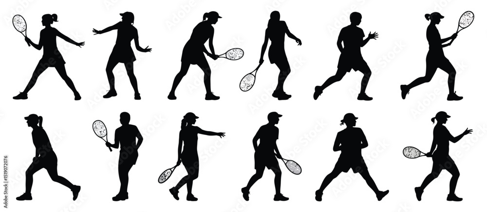 Twelve Silhouettes of Tennis Players in Action Twelve Silhouettes of Tennis Players in Action