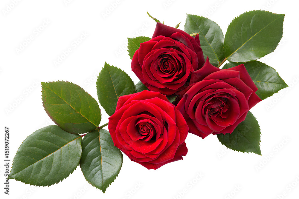 Naklejka premium three red roses isolated on transparent background 