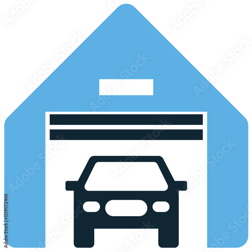 Car garage icon vector for vehicle storage, mechanic shop, and auto service. Ideal for car repair centers, parking facilities, and transport building illustrations.