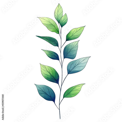 Watercolor leaf branch design isolated on transparent background, png