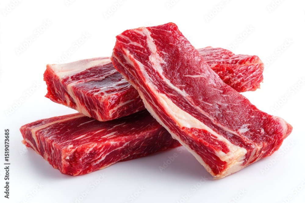 Fototapeta premium Fresh Raw Beef Short Ribs Piled on a White Background
