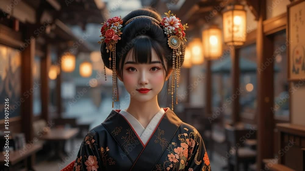 Elegant Geisha in Traditional Kimono Elegant Geisha in Traditional Kimono