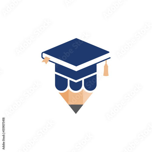 Pencil book graduation hat logo