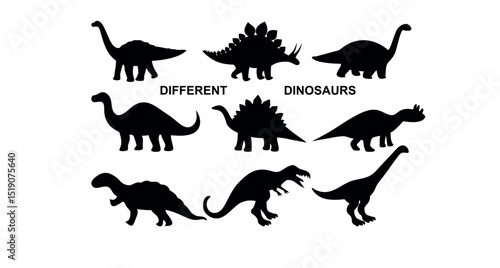 Silhouettes of Different Dinosaurs Set on a Transparent Background