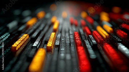 Data Stream: An eye-level shot presents a close-up of data streams, highlighting numerical information and the interconnectedness of technology, offering a dynamic visual for various applications.