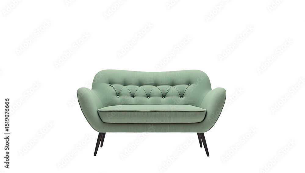 Fototapeta premium Light sage green loveseat with button tufting