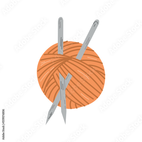Knitting, ball of wool . Clews skeins of wool. Tools for handicraft, hand-knitting.