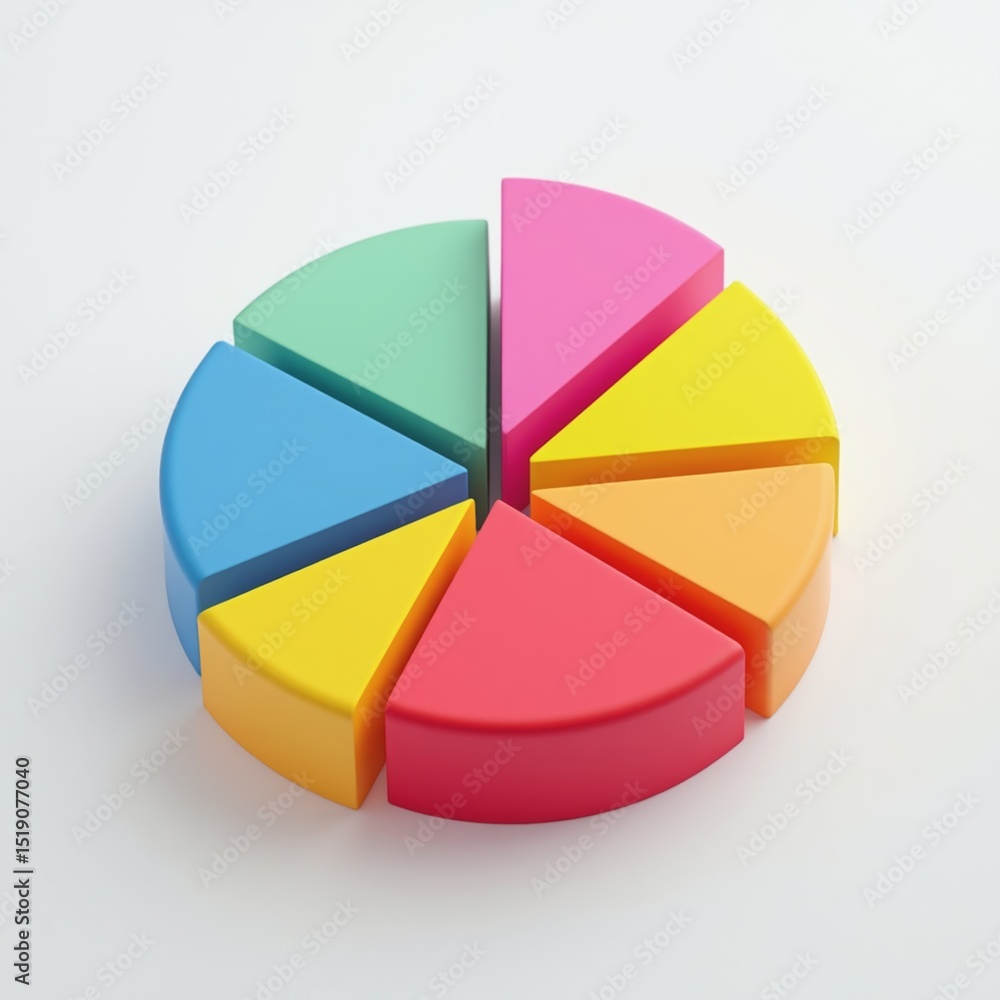 A colorful 3D pie chart with multiple segments in different hues, visually representing data distribution in an engaging manner. AI generated.
A colorful 3D pie chart with multiple segments in different hues, visually representing data distribution in an engaging manner. AI generated.