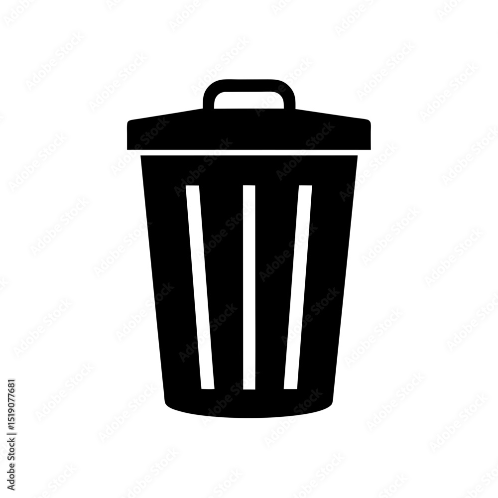Black Trash Can Silhouette on White Background Waste Disposal Icon Black Trash Can Silhouette on White Background Waste Disposal Icon