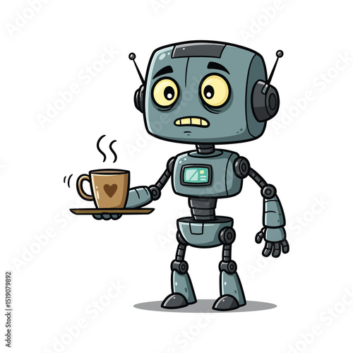Worried Robot Clipart Serving Coffee