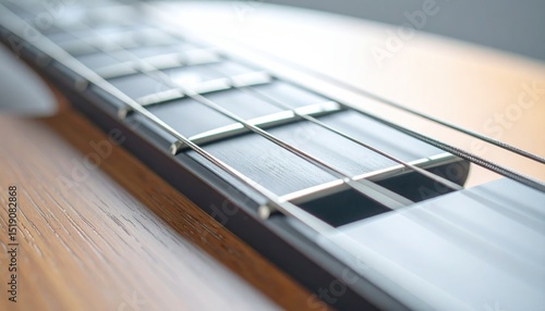 Close-Up Of Electric Guitar Strings Showing Vibration And Detail On Wooden Surface