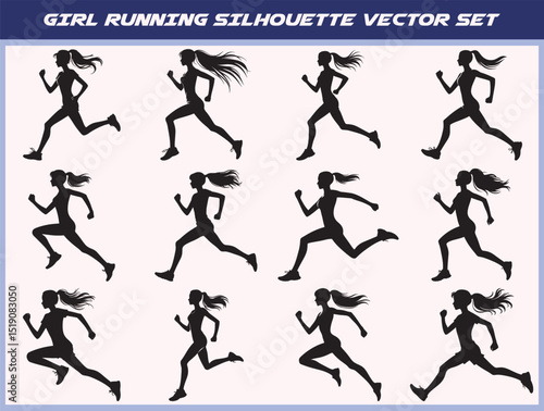 Girl running silhouette vector set
