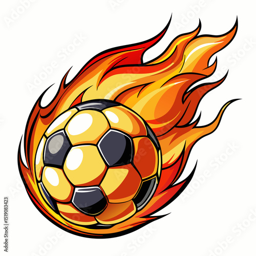Soccer ball flying with burning fire flame, isolated on white backgrounds
