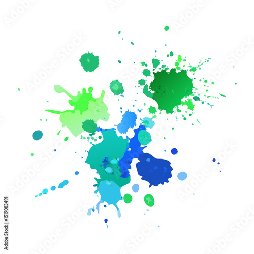 Green blue colored watercolor paint fleck splash isolated on white background 