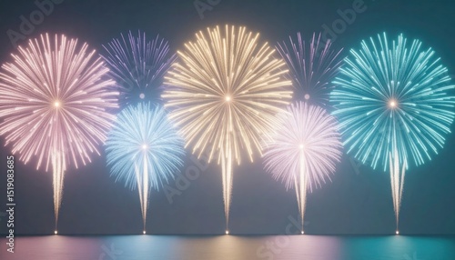 Colorful Fireworks Display With Radiating Gradient Explosive Color Burst Against Dark Night Sky Celebrating Festive Event