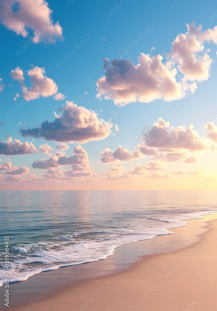 Fototapeta premium sunset on the beach, a beach with pink clouds and sunshine