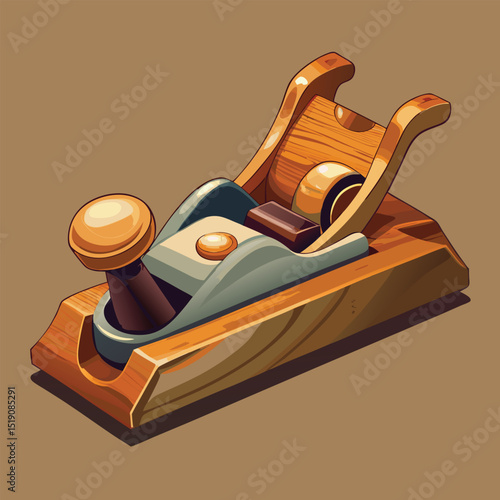 Woodworking Plane: A detailed illustration of a wooden plane, a classic woodworking tool, ready for craftsmanship. showcasing a dedication to meticulous design, a sense of rustic charm.