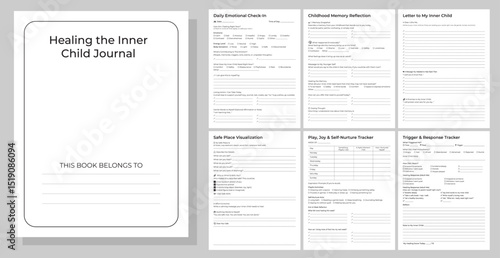 Healing Inner Child Journal & Workbook vector eps 10. Emotional Well-being & Reflection Logbook Set.