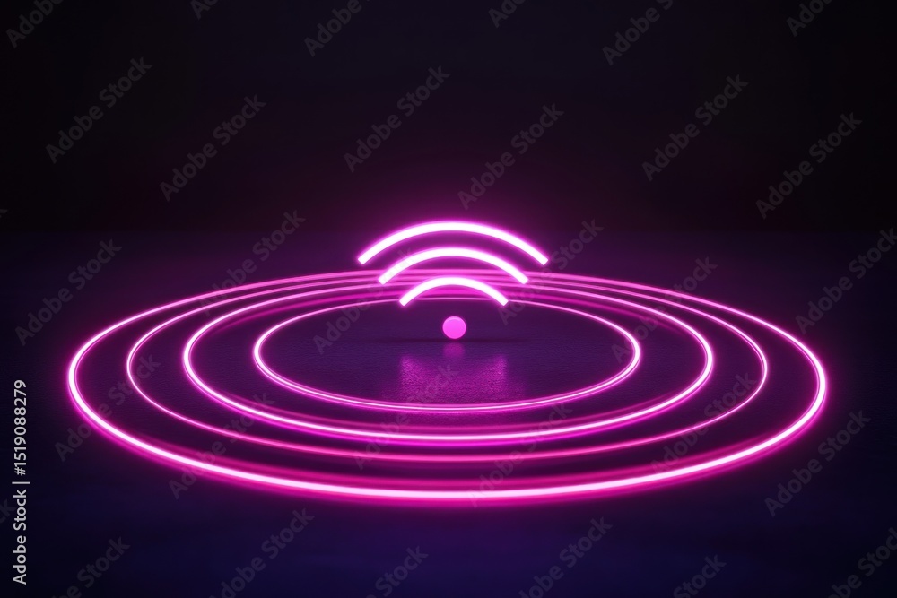 Fototapeta premium Futuristic neon Wi-Fi signal, soft glow effect, centered on black backdrop