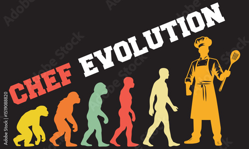 Chef Evolution T-shirt Design, Chef Evolution Design, evolution of man illustration