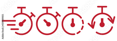 Timer icon set. Alarm clock symbol. Watch countdown vector illustration. Stopwatch sign. Hours, minutes and seconds concept. Simple express pictogram outline collection.