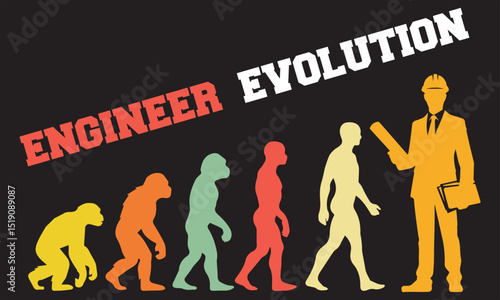 Engineer Evolution T-shirt Design, Engineer Evolution Design, evolution of man illustration