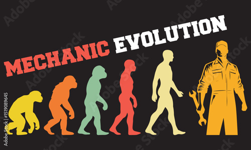 Mechanic Evolution T-shirt Design, Mechanic Evolution Design, evolution of man illustration