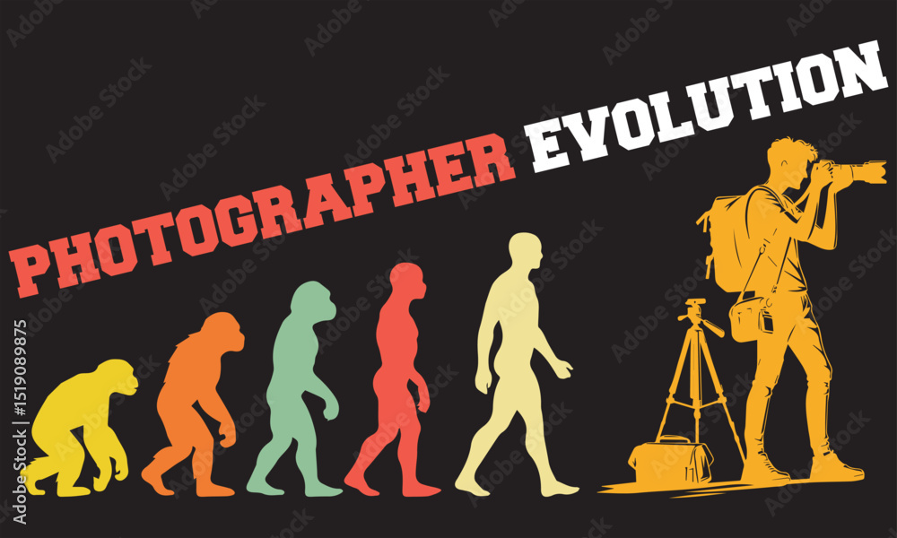 Obraz premium Photographer Evolution T-shirt Design, Photographer Evolution Design, evolution of man illustration