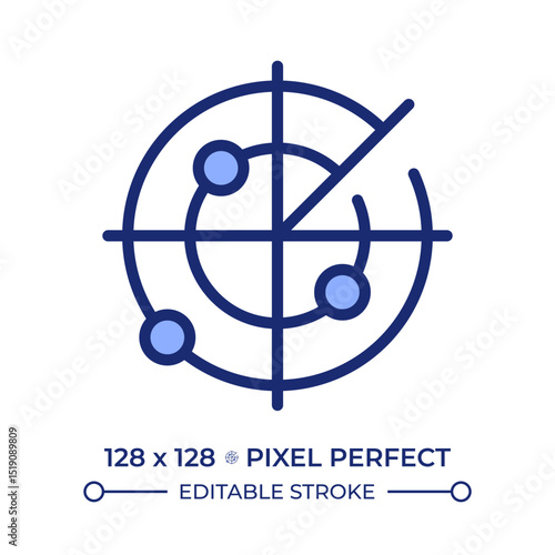 Marine radar pixel perfect line color icon. Equipment detecting ships and land hazards. Collision avoidance and navigation. Isolated vector illustration. Flat colorful symbol design. Editable stroke