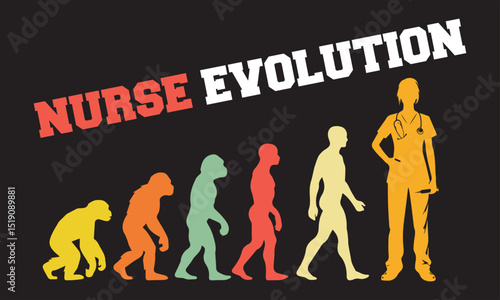 Nurse Evolution T-shirt Design, Nurse Evolution Design, evolution of man illustration