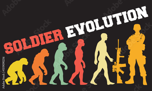 Soldier  Evolution T-shirt Design, Soldier Evolution Design, evolution of man illustration