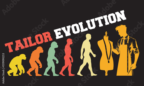 Tailor Evolution T-shirt Design, Tailor Evolution Design, evolution of man illustration