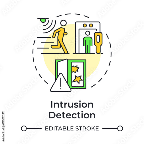 Intrusion detection multi color concept icon. Physical security system. Identify unauthorized entry attempts. Round shape line illustration. Abstract idea. Graphic design. Easy to use in booklet