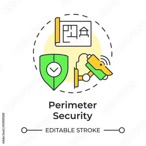 Perimeter security multi color concept icon. Component of physical protection system. Boundaries safety. Round shape line illustration. Abstract idea. Graphic design. Easy to use in booklet