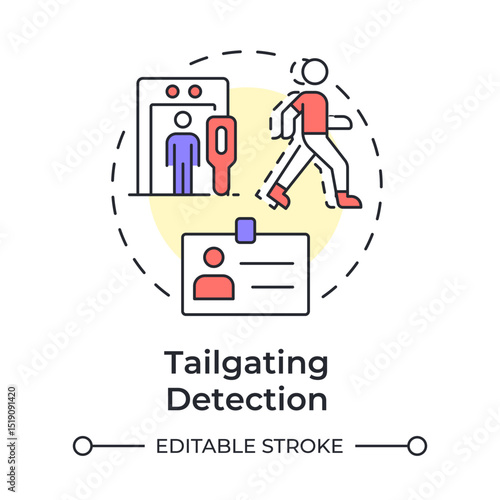 Tailgating and piggybacking multi color concept icon. Physical security threat and risk. Unauthorized entry. Round shape line illustration. Abstract idea. Graphic design. Easy to use in booklet