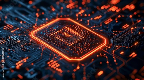 Intricate Circuit Board Illuminating Data Flow with Futuristic Design