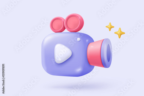 3d minimal photo camera with lens and button on pastel background. simple snapshot camera icon concept. Volumetric multimedia design for creative photos. 3d lens cinema icon vector render illustration