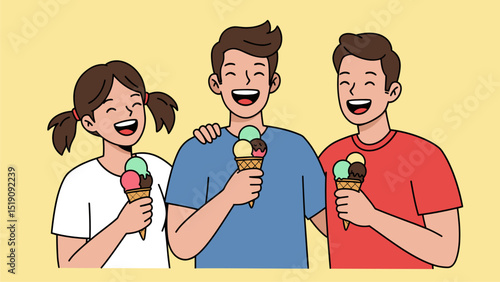 Happy Siblings Enjoying Ice Cream Together
