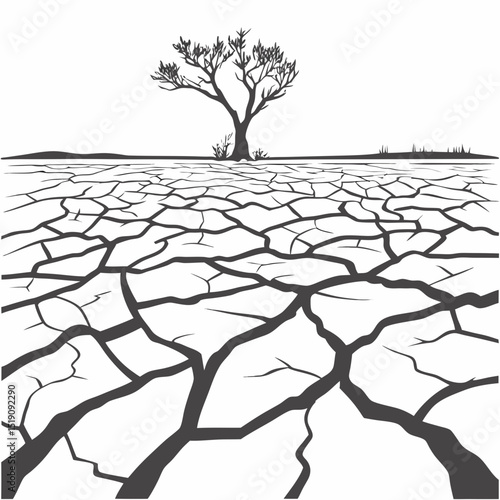 Cracked Earth and Lonely Tree – Climate Change Concept