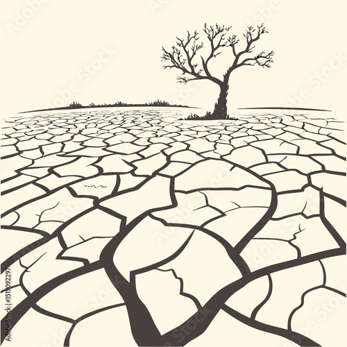 Cracked Earth and Lonely Tree – Climate Change Concept