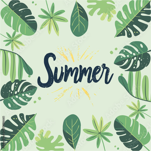 Fényképezés Summer vibe floral tropical vector in the view flat design