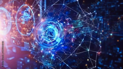 Wallpaper Mural Abstract digital network with interconnected nodes and glowing blue light, suggesting technology and connectivity. Torontodigital.ca