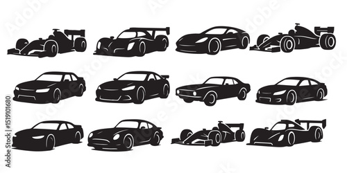 racing car silhouettes vector  set black color isolated on white background