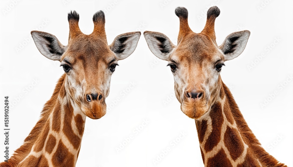 Fototapeta premium Isolated Giraffe in Transparent and White Background Majestic Mammal Elegantly Stands on a Crisp, Pristine Backdrop, Capturing the Essence of Natures Grandeur with a Sense of Serene Tranquility.