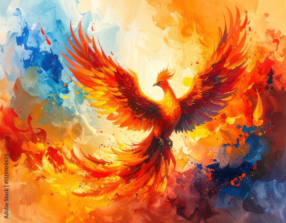 Obraz premium Abstract phoenix emerging from fire and smoke