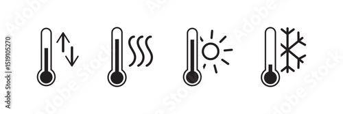 Thermometer icon set. Thermometer icon. Hot, cold temperature vector. Warm, freeze weather. weather icons. Thermometer with temperature scale.  temperature icon collection on white background.