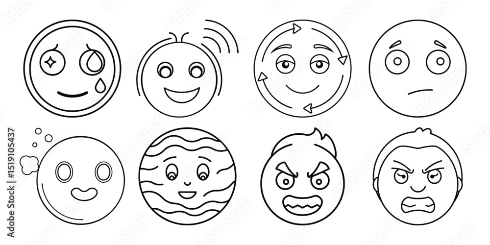 Expressive Cartoon Emoji Face Vector – Silhouette Set 03 Expressive Cartoon Emoji Face Vector – Silhouette Set 03
