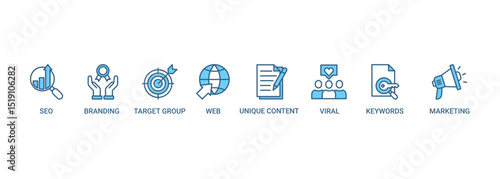 Content is king banner web icon set vector illustration concept with icon of seo, branding, web, target group, unique content, keywords, marketing, viral and ranking icons infographic symbol